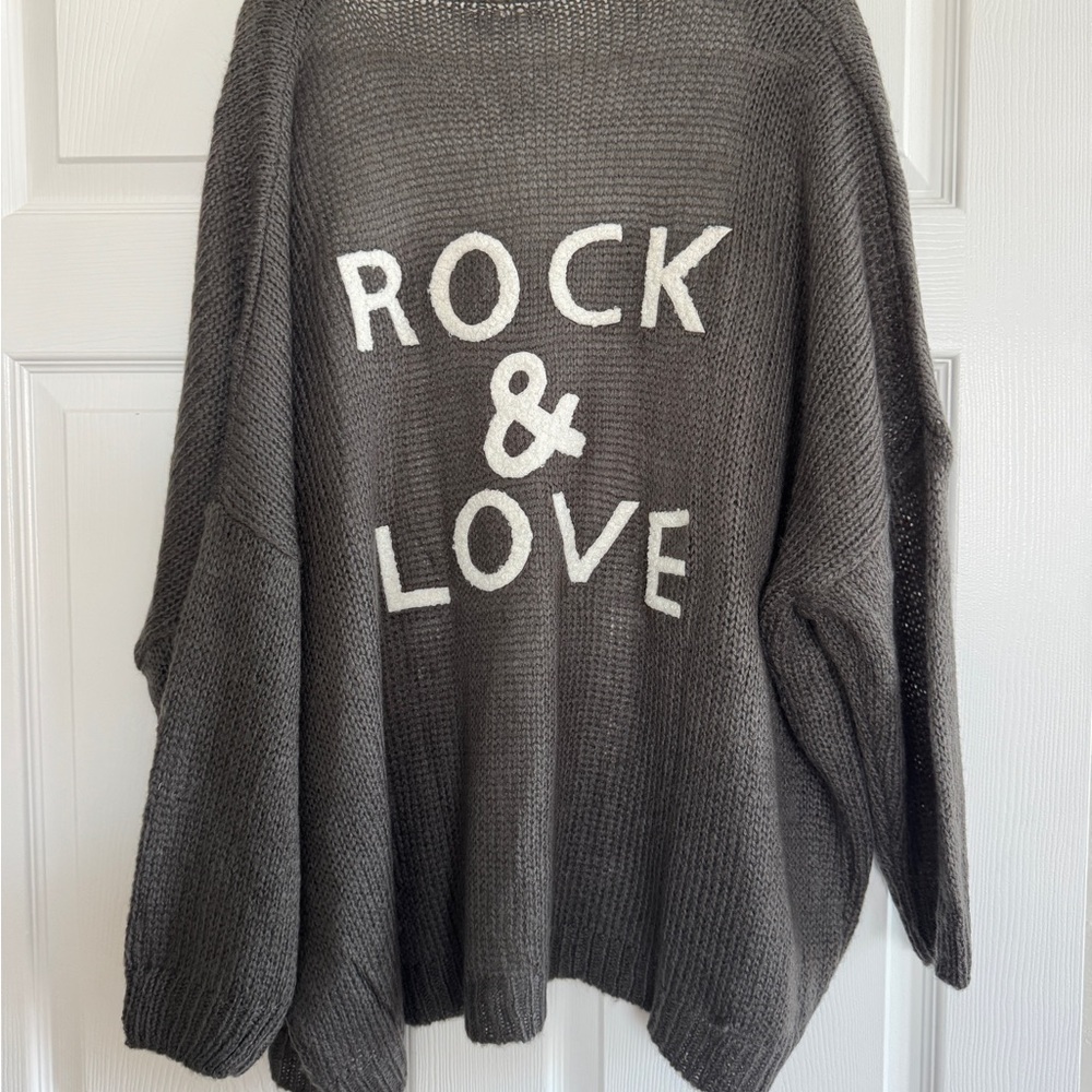 Women's Gray Sweater with Rock & Love Design New